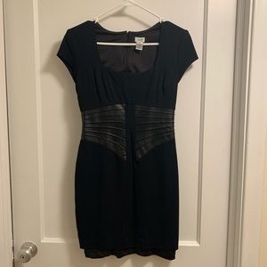 Cache Black Dress with Leather Piping